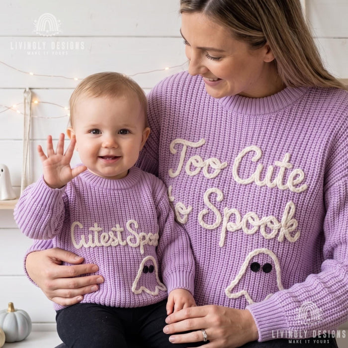 Custom Name or Saying  - Spooky Boo, Tiny Boo Matching Halloween Knit Sweaters