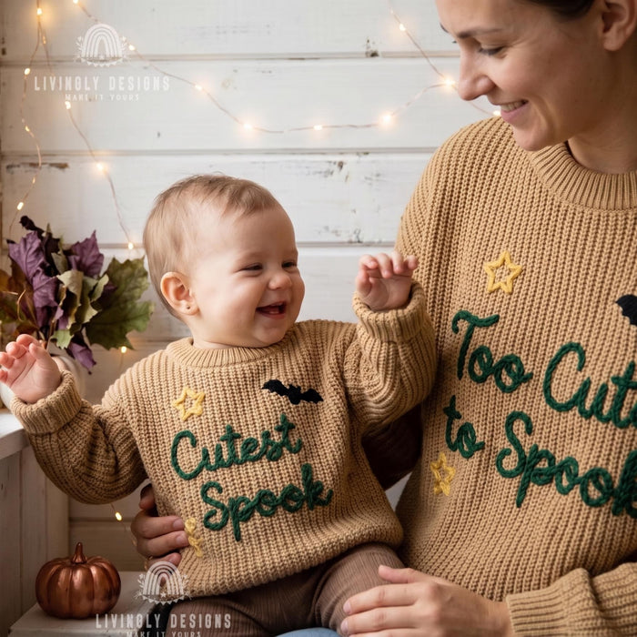 Custom Name or Saying  - Spooky Boo, Tiny Boo Matching Halloween Knit Sweaters
