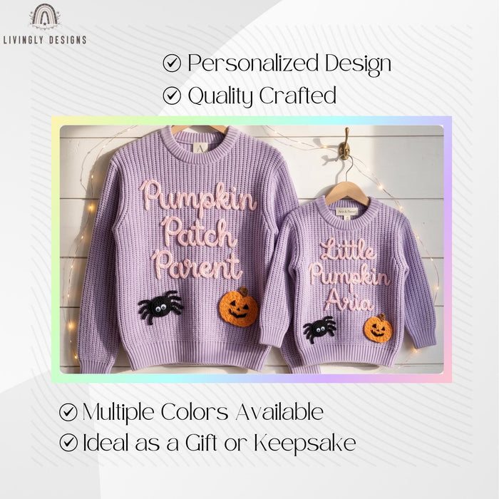 Custom Pumpkin Patch Parent, Little Pumpkin Matching Halloween Parent & Child Sweater