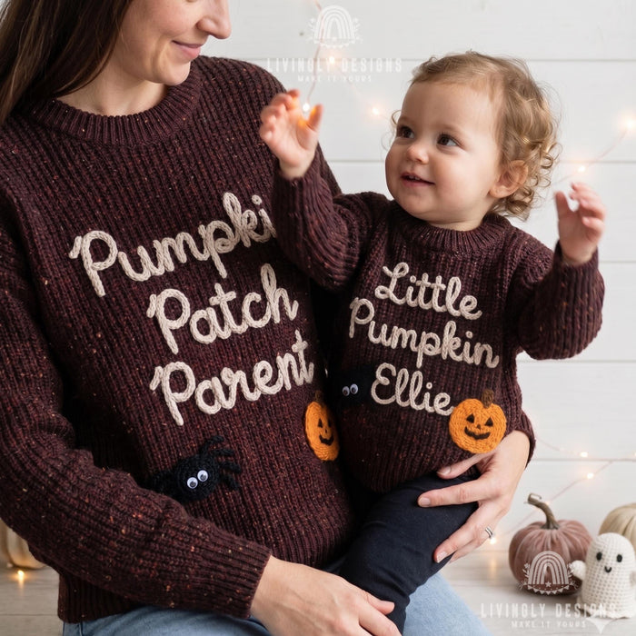 Custom Pumpkin Patch Parent, Little Pumpkin Matching Halloween Parent & Child Sweater