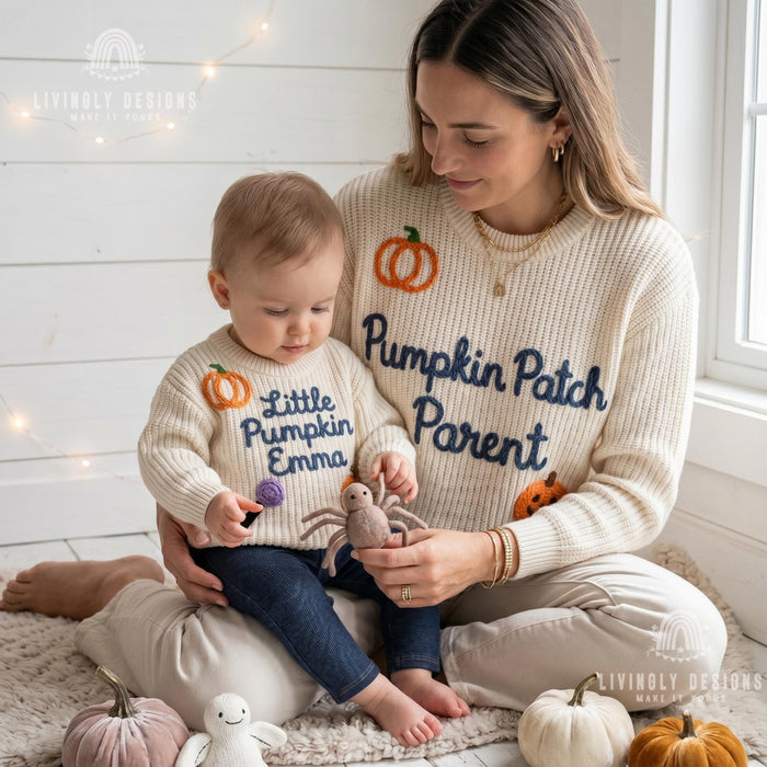 Custom Pumpkin Patch Parent, Little Pumpkin Matching Halloween Parent & Child Sweater