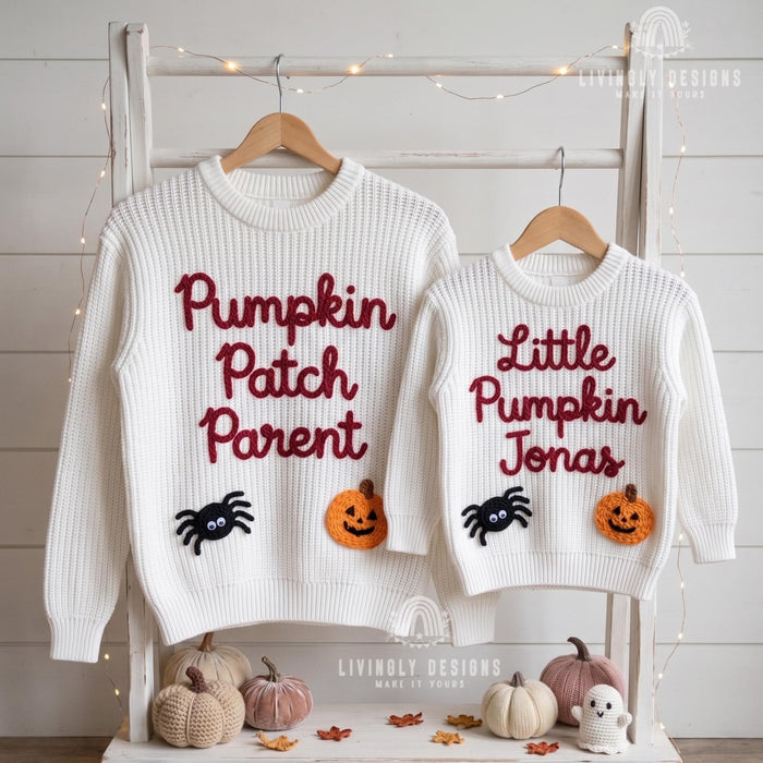 Custom Pumpkin Patch Parent, Little Pumpkin Matching Halloween Parent & Child Sweater