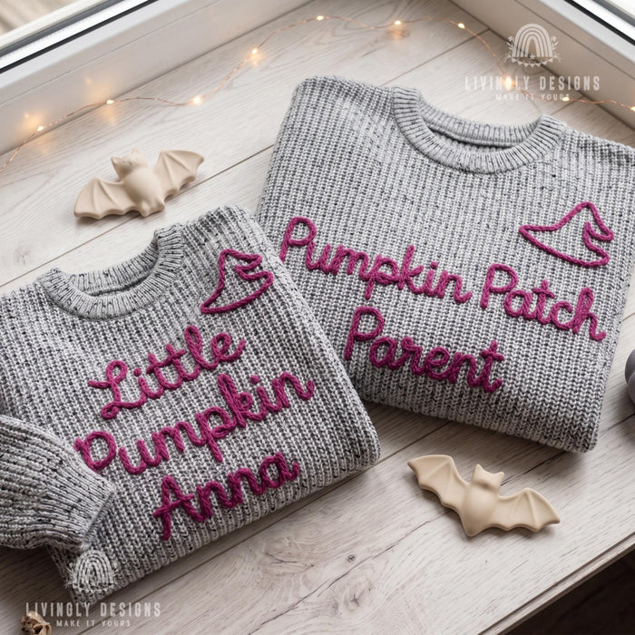 Custom Pumpkin Patch Parent, Little Pumpkin Matching Halloween Parent & Child Sweater
