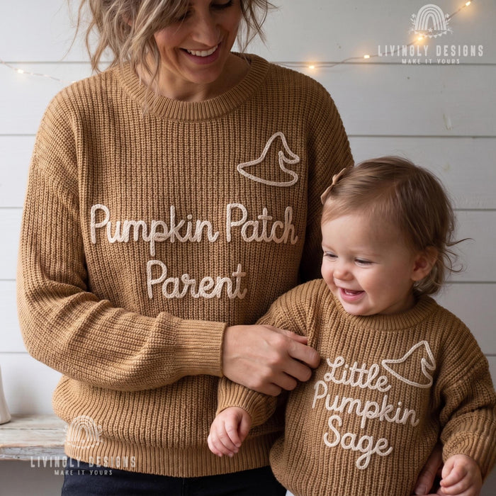 Custom Pumpkin Patch Parent, Little Pumpkin Matching Halloween Parent & Child Sweater