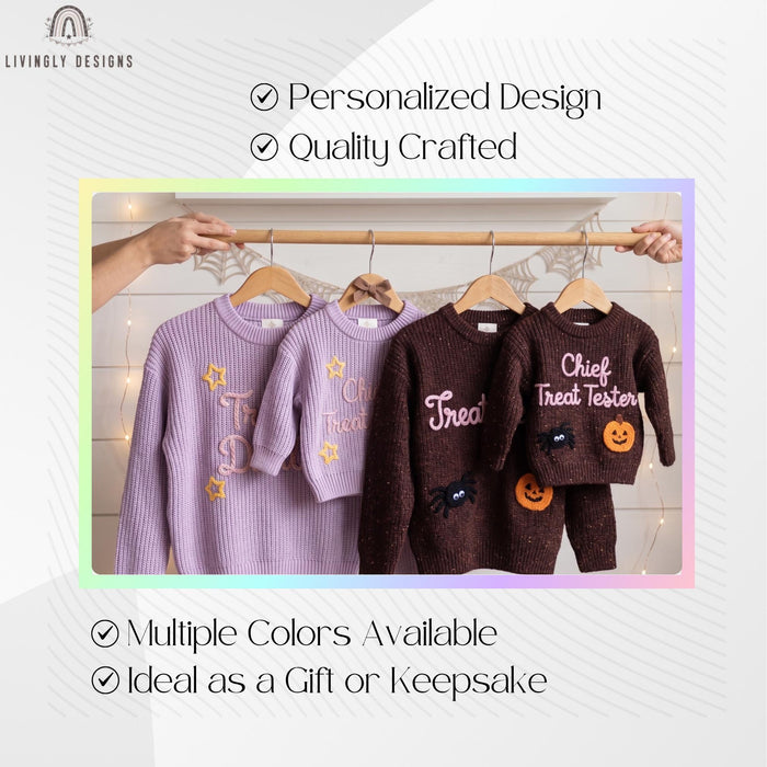 Matching "Treat Dealer, Chief Treat Tester" Halloween Sweater | Parent & Child Knit Jumper