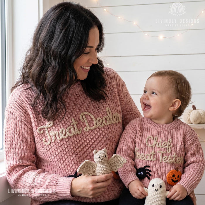 Matching "Treat Dealer, Chief Treat Tester" Halloween Sweater | Parent & Child Knit Jumper
