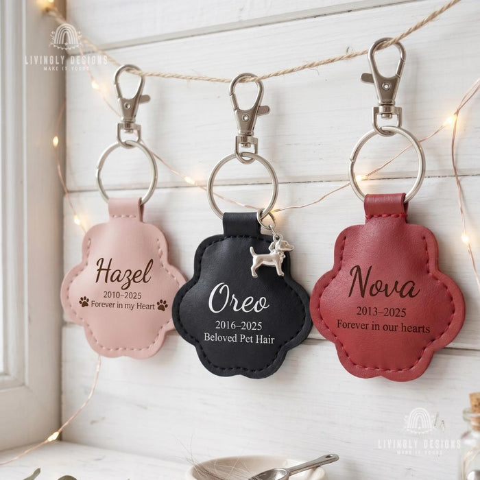Custom Pet Keepsake Keychain Paw Pendant with Hidden Compartment