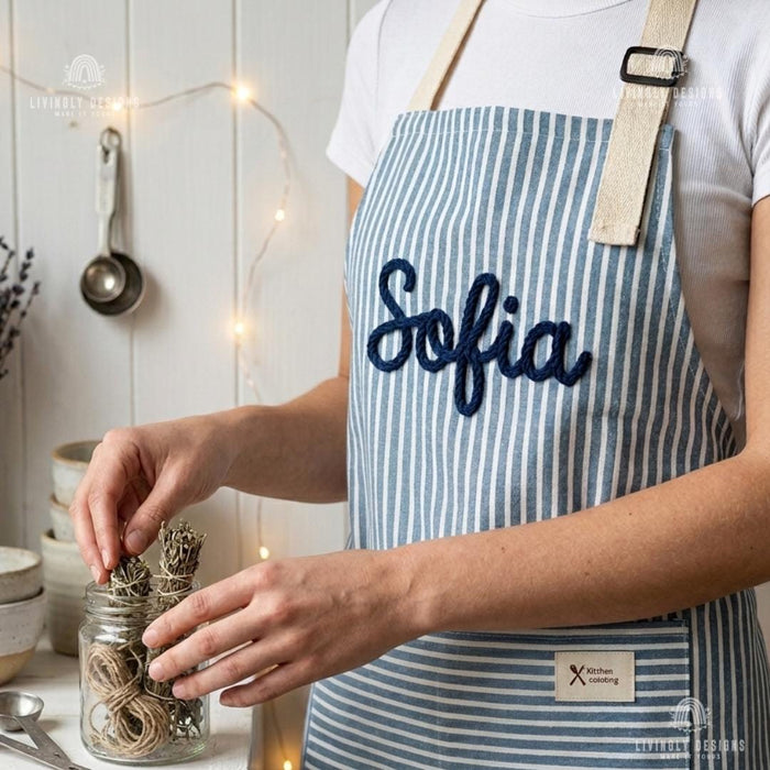 Personalized Chef Apron Elegant Cotton Linen Striped Apron with Name