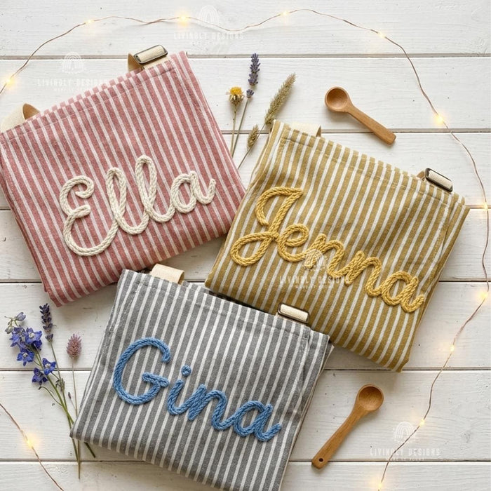 Personalized Chef Apron Elegant Cotton Linen Striped Apron with Name