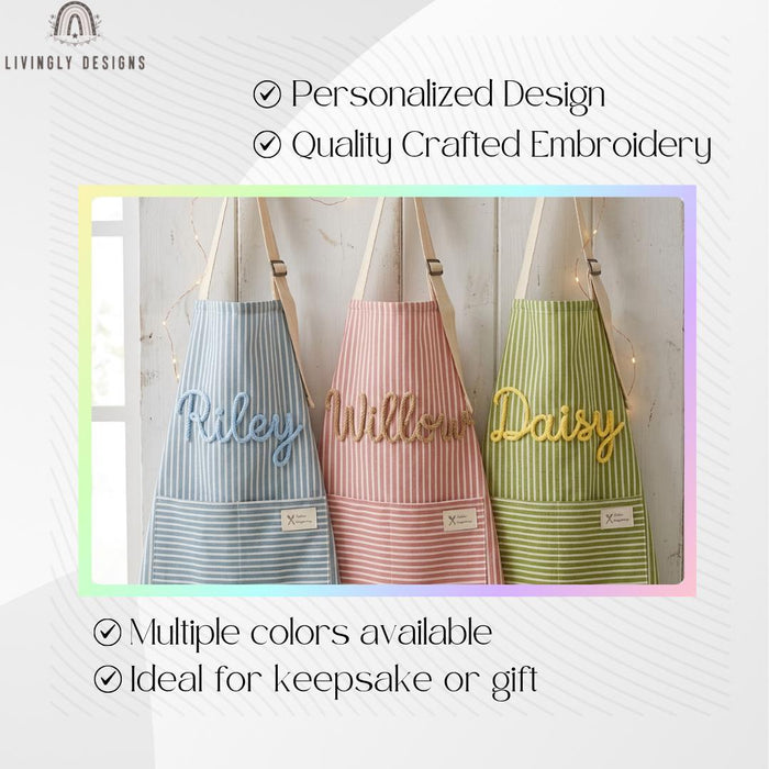 Personalized Chef Apron Elegant Cotton Linen Striped Apron with Name