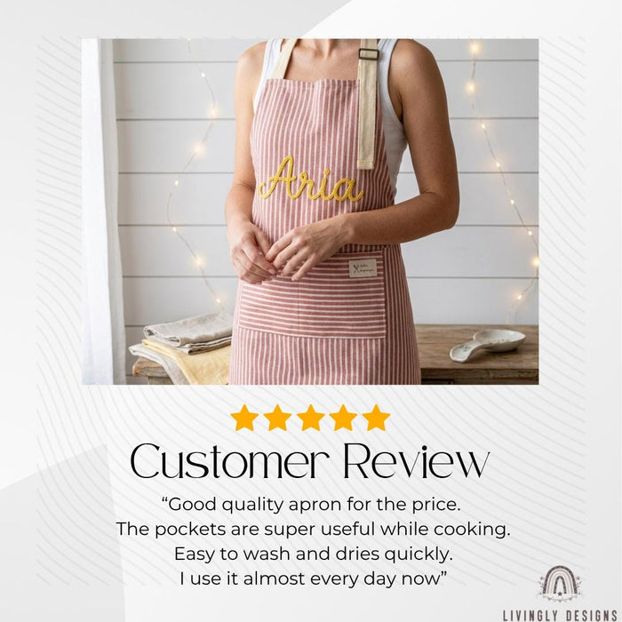 Personalized Chef Apron Elegant Cotton Linen Striped Apron with Name