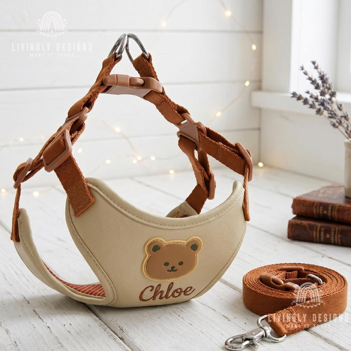 Personalized Dog Walking Set – Bear Harness & Leash with Custom Name