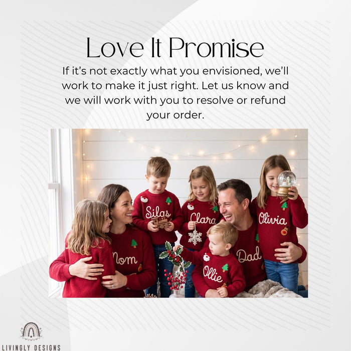 Matching Personalized Family Christmas Knit Sweaters | Custom Embroidered Name Mom Dad & Kids Jumper Set