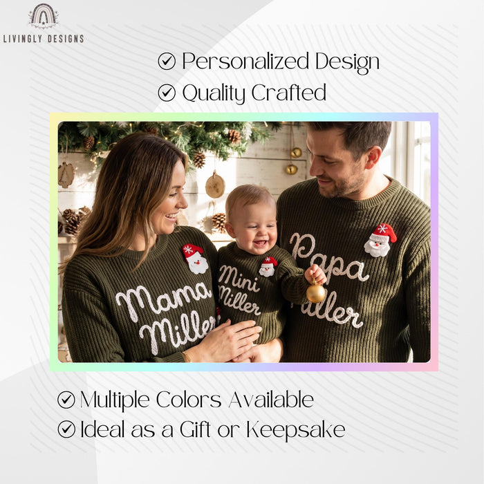 Personalized "Mama, Papa & Mini" Family Christmas Sweaters | Custom Name Embroidered Matching Knit Jumper