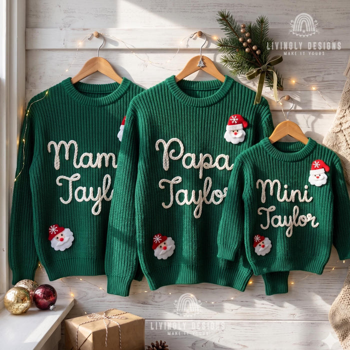 Personalized "Mama, Papa & Mini" Family Christmas Sweaters | Custom Name Embroidered Matching Knit Jumper
