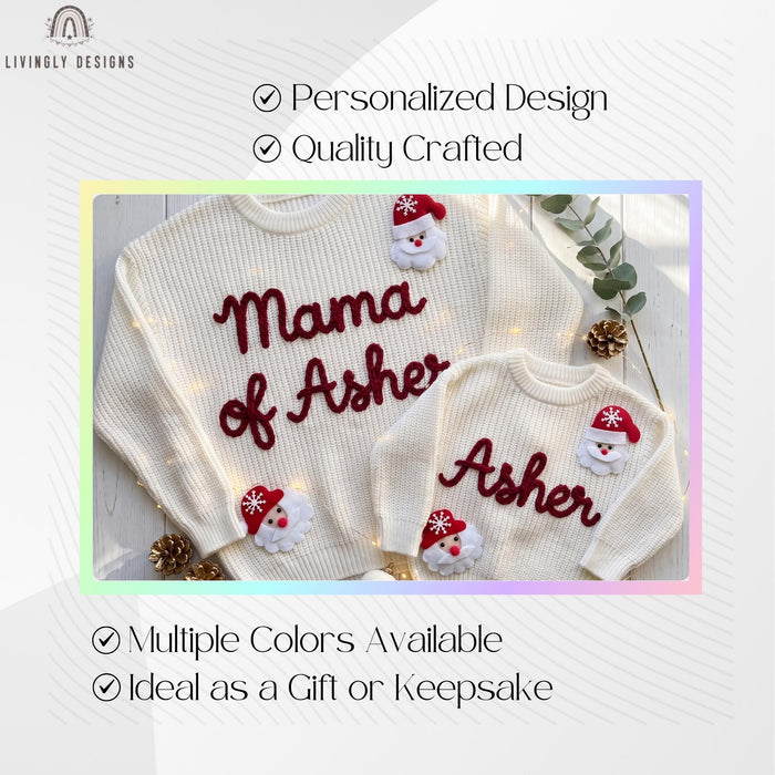 Matching Mama of Baby Name Personalized Christmas Jumpers | Festive Matching Holiday Sweaters