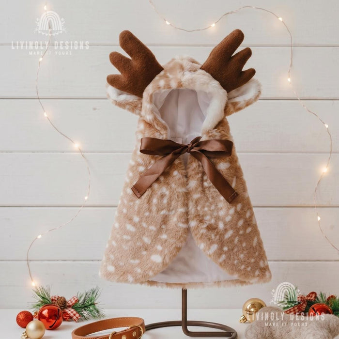 Personalized Reindeer Pet Cloak Winter Cape