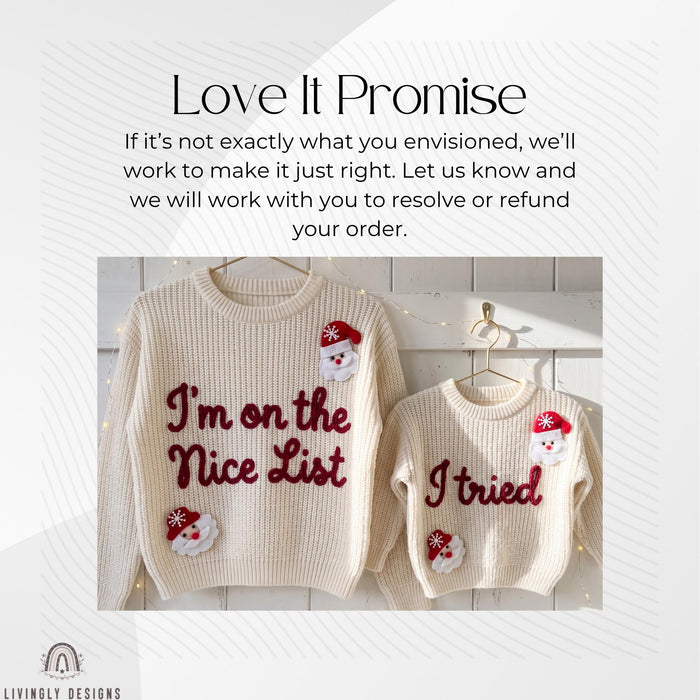 Matching Custom I'm on the Nice List, I Tried Kids Christmas Sweaters | Embroidered Sibling Knit Jumpers