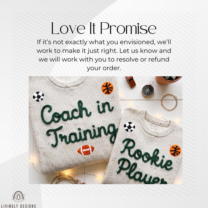 Custom Name Matching Coach in Training, Rookie Player Sweaters Personalized Family Gift