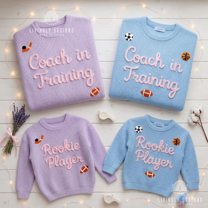 Custom Name Matching Coach in Training, Rookie Player Sweaters Personalized Family Gift