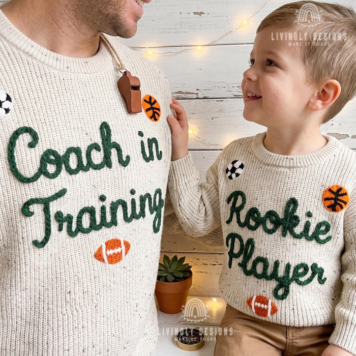 Custom Name Matching Coach in Training, Rookie Player Sweaters Personalized Family Gift