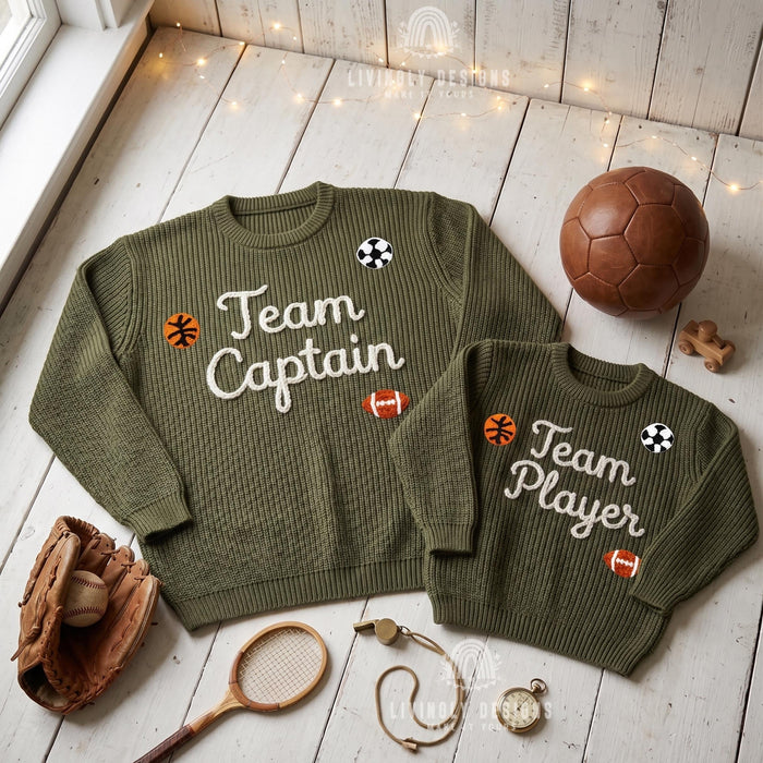 Personalized Team Captain, Team Player Matching Sports Sweaters Custom Cozy Family  Gift