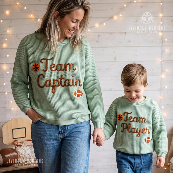 Personalized Team Captain, Team Player Matching Sports Sweaters Custom Cozy Family  Gift
