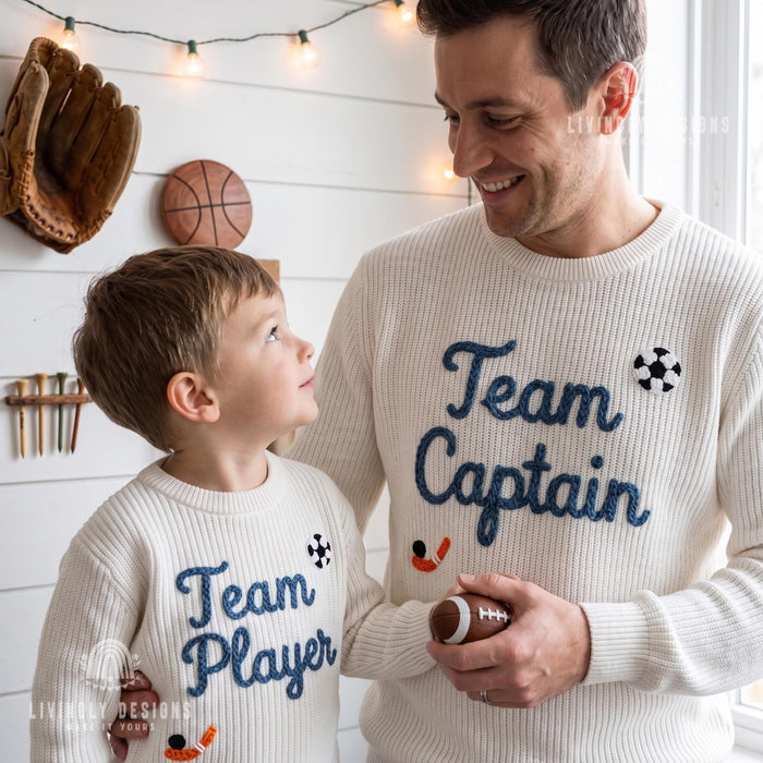 Personalized Team Captain, Team Player Matching Sports Sweaters Custom Cozy Family  Gift