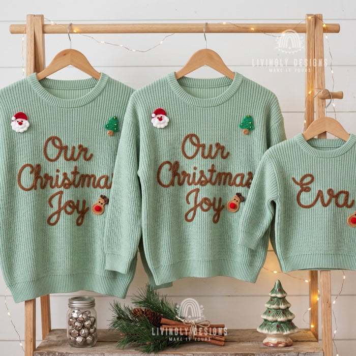 Custom Embroidered Christmas Family Sweaters | Personalized “Our Christmas Joy” Matching Pullovers