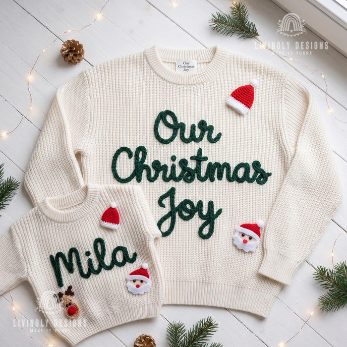 Custom Embroidered Christmas Family Sweaters | Personalized “Our Christmas Joy” Matching Pullovers