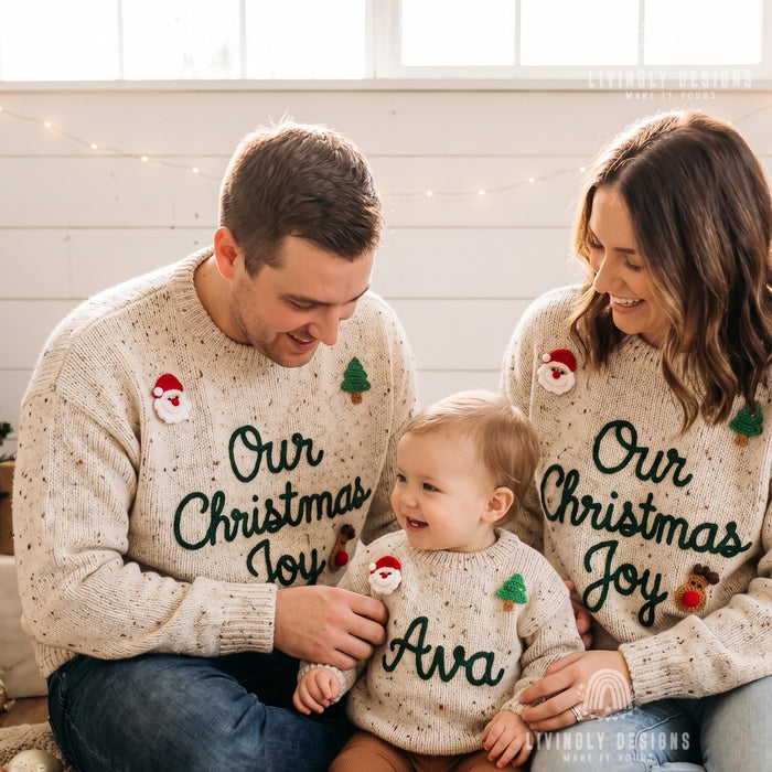 Custom Embroidered Christmas Family Sweaters | Personalized “Our Christmas Joy” Matching Pullovers