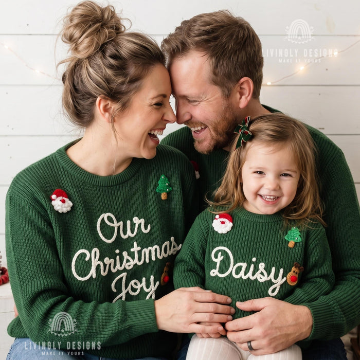 Custom Embroidered Christmas Family Sweaters | Personalized “Our Christmas Joy” Matching Pullovers