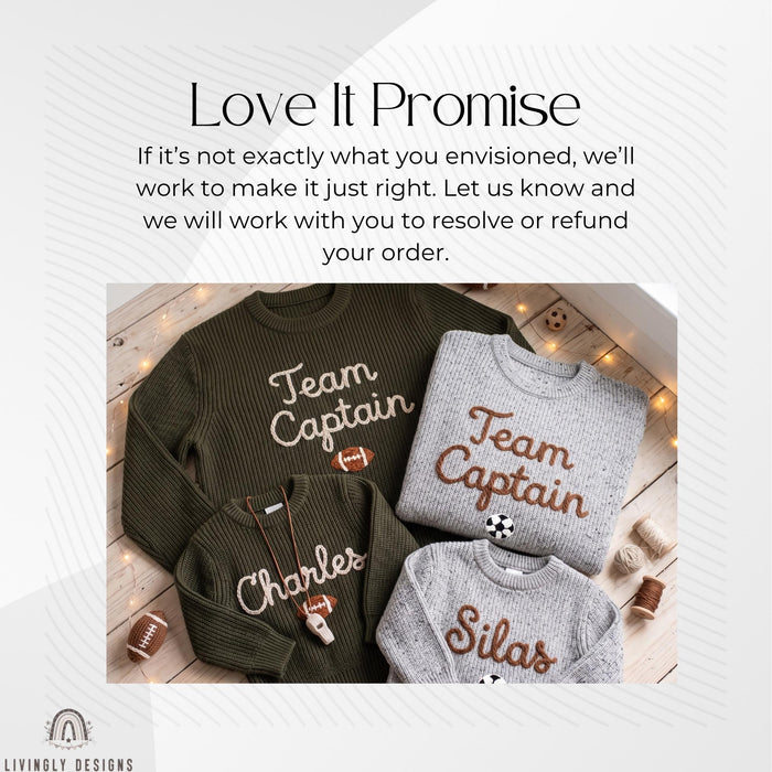 Personalized Embroidered Team Captain Matching Sweaters | Custom Sports Leader Sweatshirt