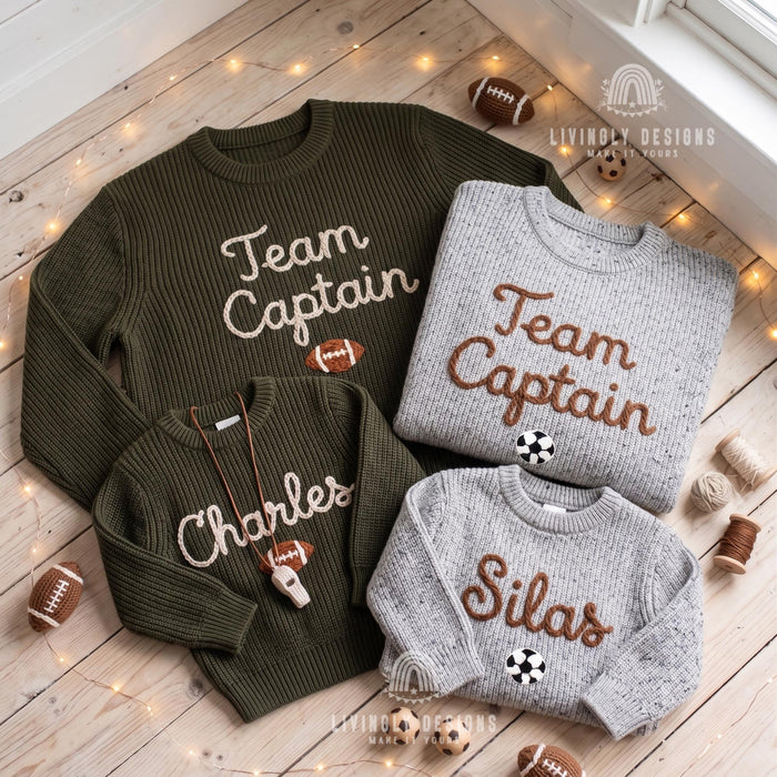 Personalized Embroidered Team Captain Matching Sweaters | Custom Sports Leader Sweatshirt