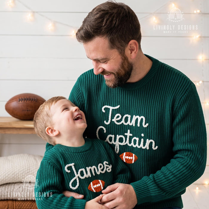 Personalized Embroidered Team Captain Matching Sweaters | Custom Sports Leader Sweatshirt