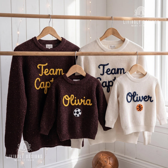 Personalized Embroidered Team Captain Matching Sweaters | Custom Sports Leader Sweatshirt