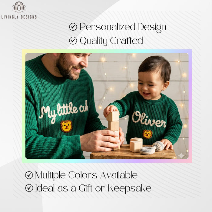 Personalized Father & Child Matching Sweaters | Custom Dad, Father's Day Jumper | Embroidered Family Matching | Custom Name Parent Child