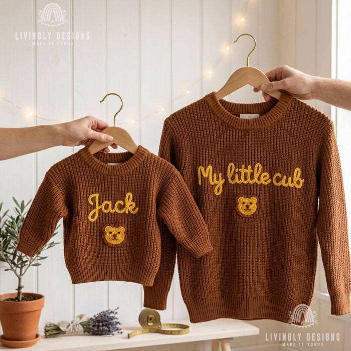 Personalized Father & Child Matching Sweaters | Custom Dad, Father's Day Jumper | Embroidered Family Matching | Custom Name Parent Child