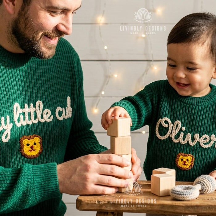 Personalized Father & Child Matching Sweaters | Custom Dad, Father's Day Jumper | Embroidered Family Matching | Custom Name Parent Child