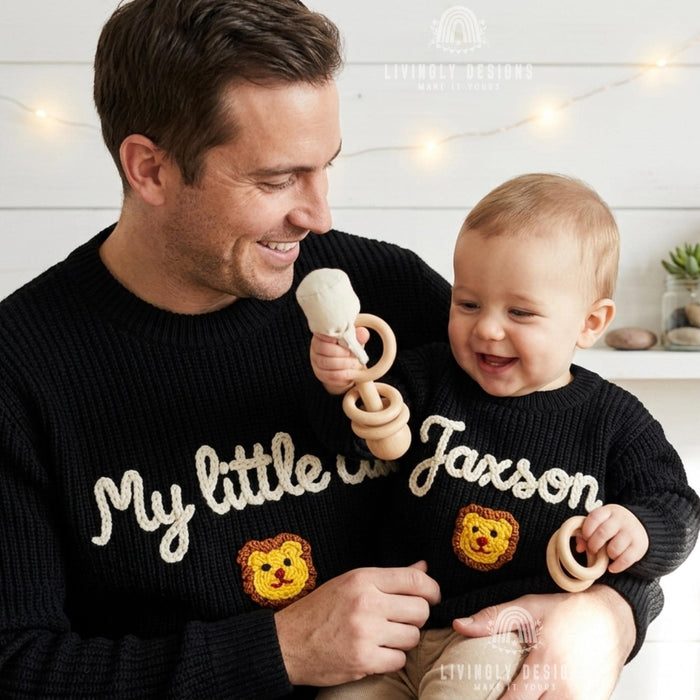 Personalized Father & Child Matching Sweaters | Custom Dad, Father's Day Jumper | Embroidered Family Matching | Custom Name Parent Child