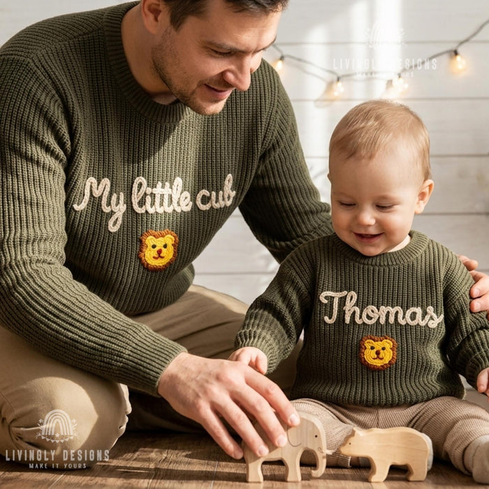 Personalized Father & Child Matching Sweaters | Custom Dad, Father's Day Jumper | Embroidered Family Matching | Custom Name Parent Child