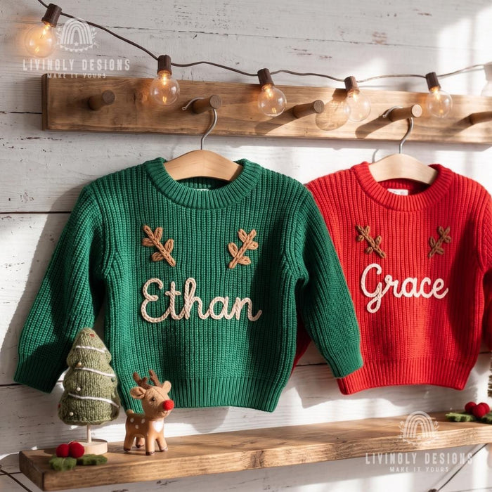 Personalized Antlers Christmas Holiday Knit Jumper