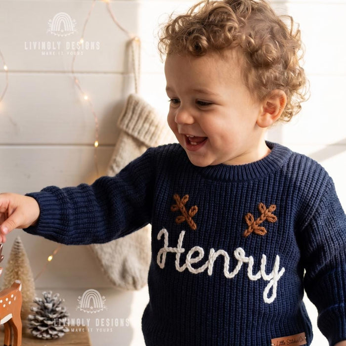 Personalized Antlers Christmas Holiday Knit Jumper
