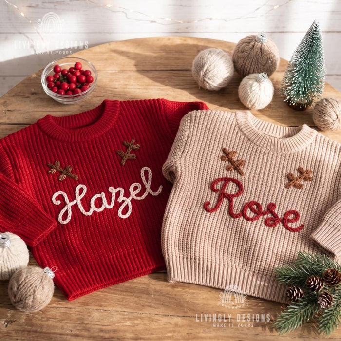 Personalized Antlers Christmas Holiday Knit Jumper