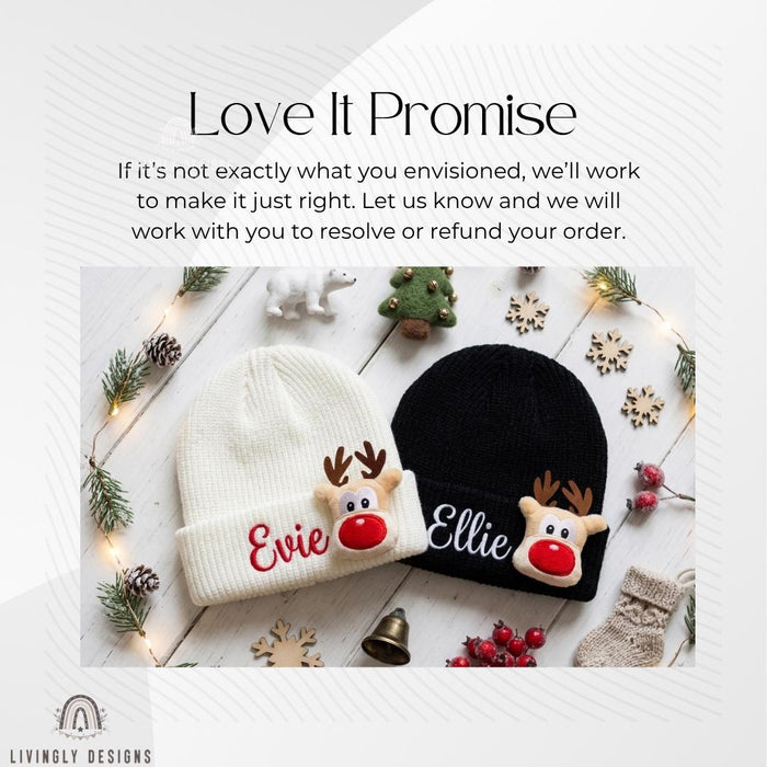 Personalized Name Embroidered Baby Winter Hat with Reindeer