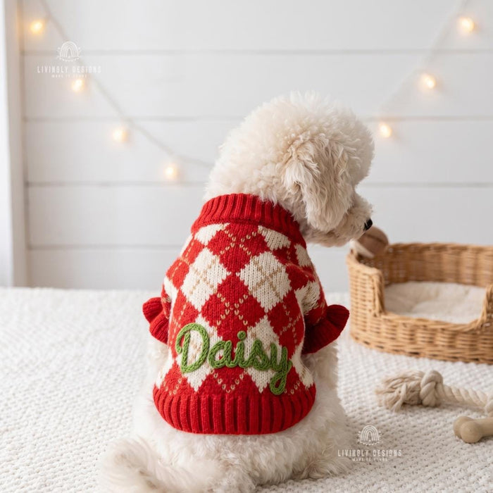 Custom Embroidered Festive Pet Winter Pullover Kitten & Puppy Clothes