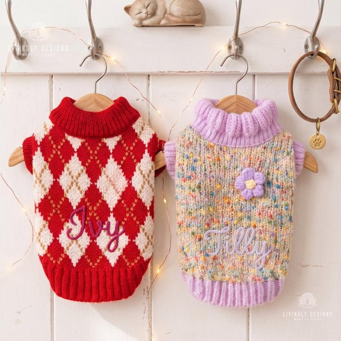 Custom Embroidered Festive Pet Winter Pullover Kitten & Puppy Clothes