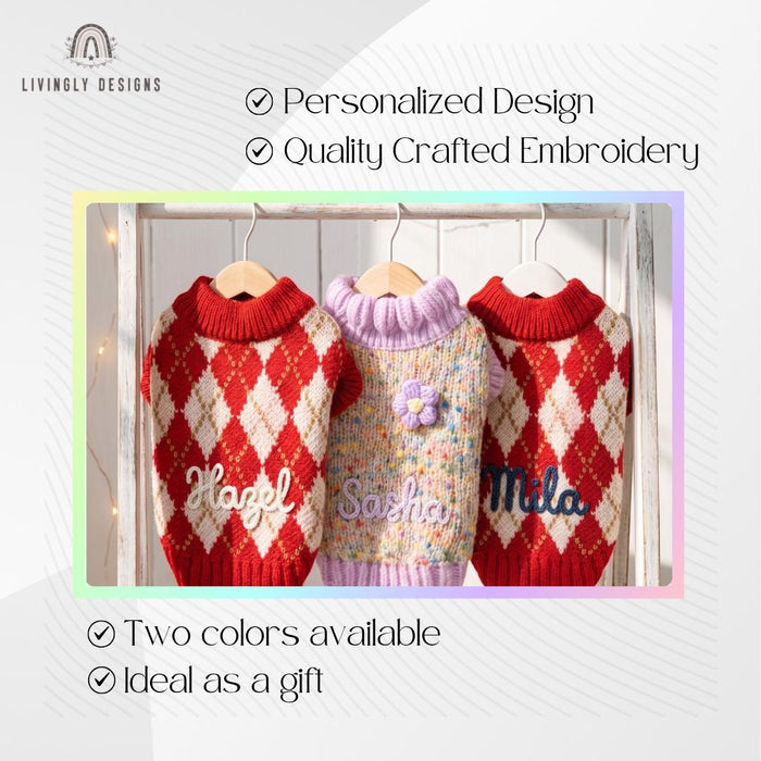 Custom Embroidered Festive Pet Winter Pullover Kitten & Puppy Clothes