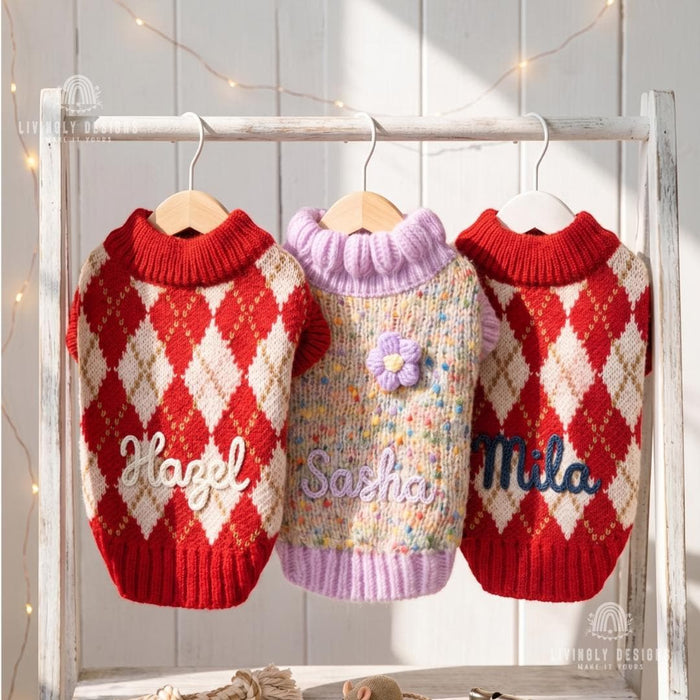 Custom Embroidered Festive Pet Winter Pullover Kitten & Puppy Clothes