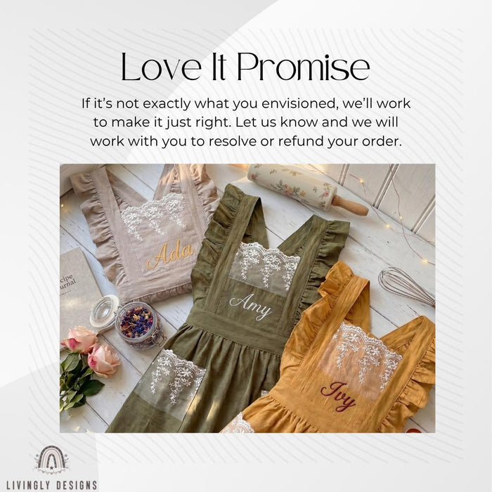 Embroidered Cotton Kitchen Lace Ruffle Apron with Custom Name